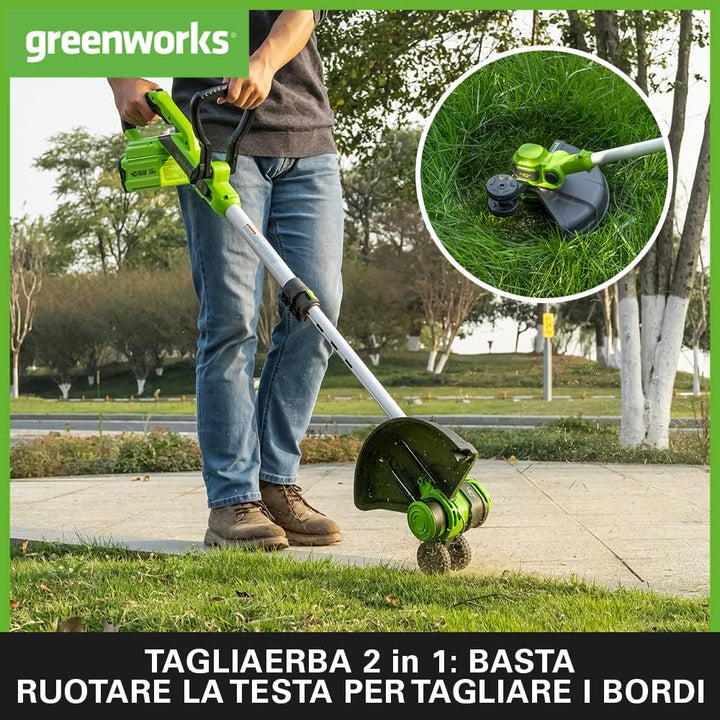 Greenworks 40V Akku Rasentrimmer & Kantenschneider mit Rad für klein-mittelgrosse Gärten, 33m Schnit