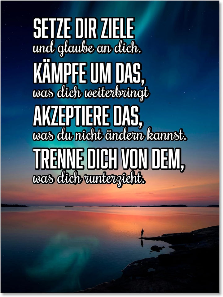 wandmotiv24 Motivations Motiv als Leinwandbild, 80x60cm, Hochformat, Motivation, setze dir Ziele, Me
