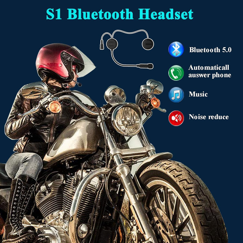 QSPORTPEAK Motorradhelm Bluetooth-Headset, S1 Bluetooth 5.0 Headset Intercom, HD-Klangqualität, spez