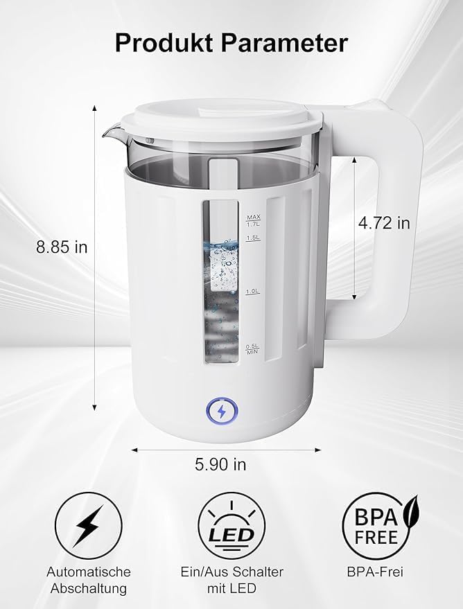 Hopzty Wasserkocher 1,7 Liter 2200 W | Wasserkocher mit automatischer & manueller Abschaltung | mit