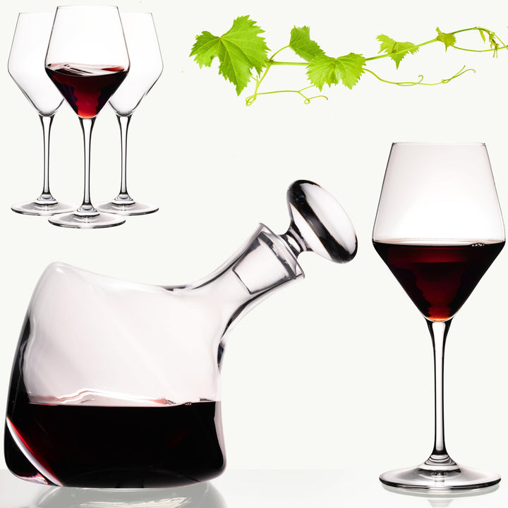 Weindekanter Set mit 4 Rotweingläsern aus Crystalline Glas Serie Rom – handgefertigte Weinkaraffe mi