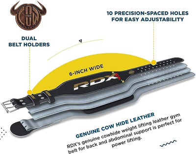RDX 6” Gewichthebergürtel Schnalle Leder, 10 Verstellbar Löcher Krafttraining Trainingsgürtel, Power