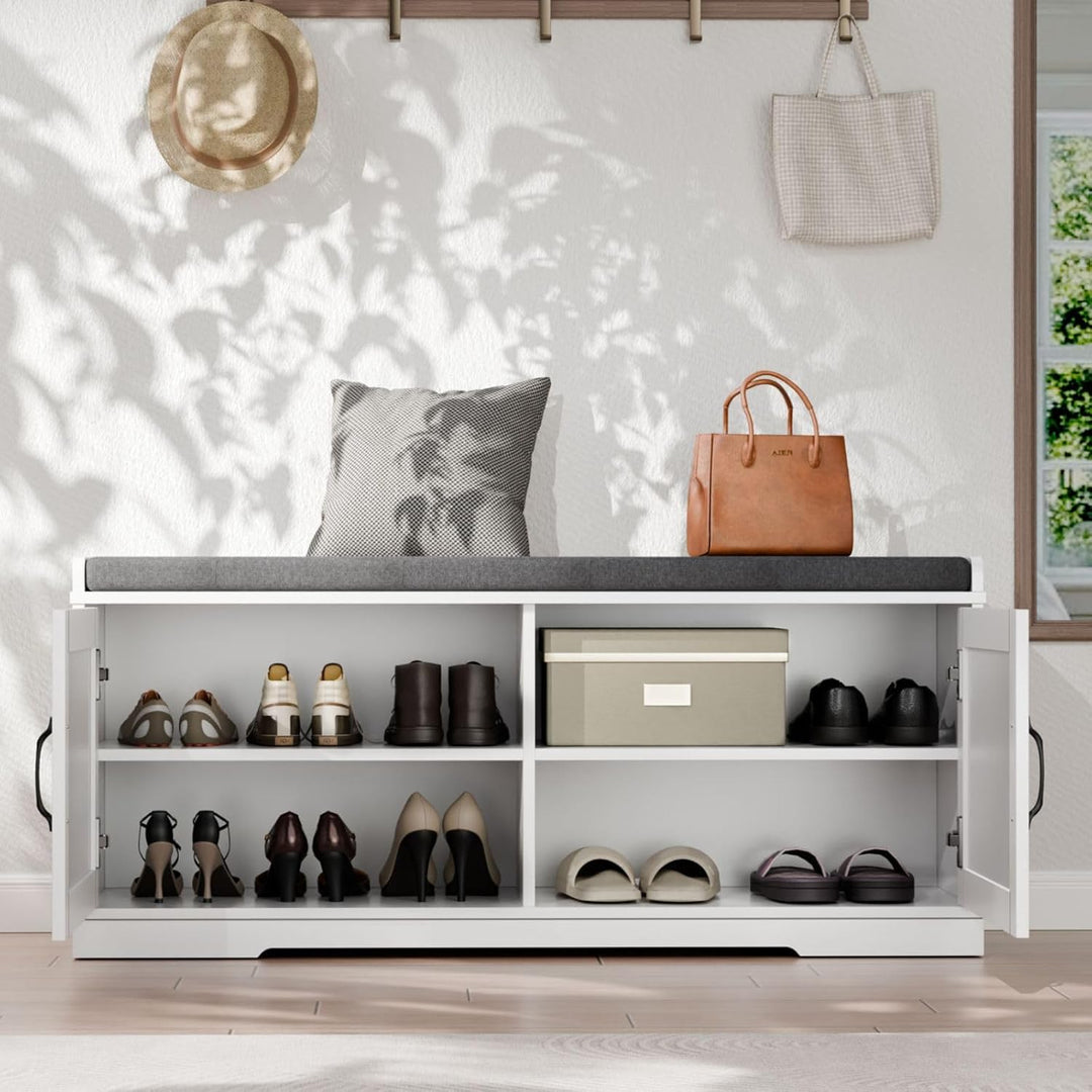 Feonase Schuhschrank mit Sitzfläche, Schuhregal Schmal, Shoe Cabinet mit Türe, Schuhbank Geschlossen
