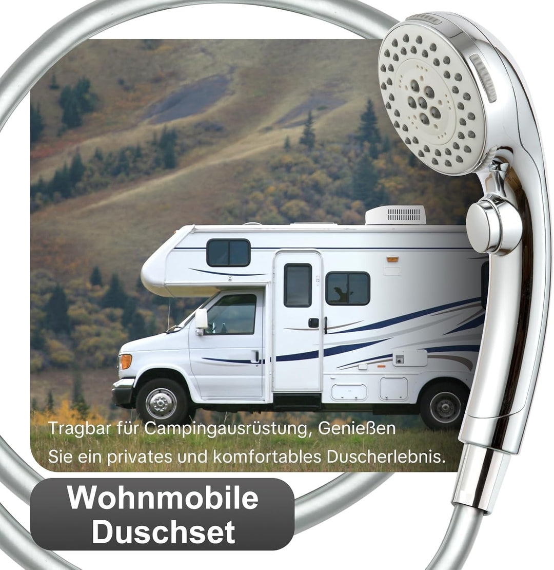 OFFO Wohnmobil Duschkopf mit stoppfunktion, Wassersparend Antikalk Hochdruck Handbrause mit 1,6 m Sc