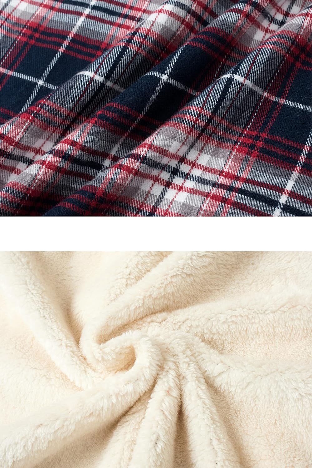 TACVASEN Herren Fleece Thermohemd Warm Flanellhemd Holzfällerhemd Winter Innenfleece Jacke S Rot Wei