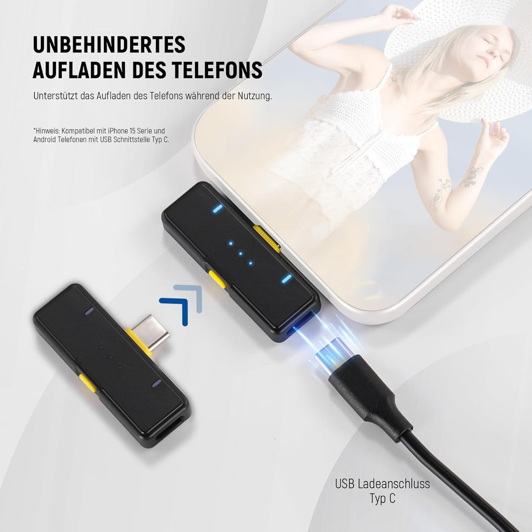 NEEWER Kabelloses Mikrofonsystem für USB C, Ansteck Lavalier Mikrofon mit Geräuschunterdrückung für