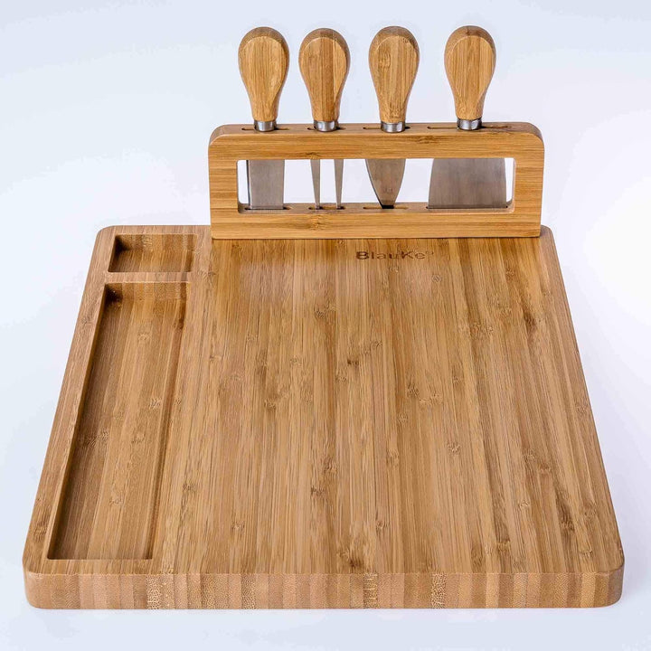 Bambus Käsebrett mit Käsemesser Set 35x28cm – Servierplatte aus Holz für Käse & Häppchen – Servierbr