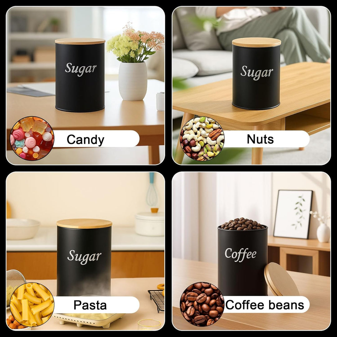 2 Stück Kaffeedose luftdicht, schwarz Kaffeepads Aufbewahrung, mit Holzdeckel, Löffel, 500ml, für Ka