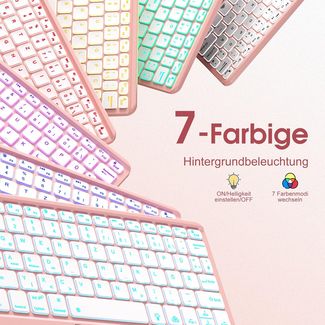 Vobafe Bluetooth Tastatur mit Touchpad, 7-farbiges Backlight iPad Tastatur | Traleicht Kabellose QWE