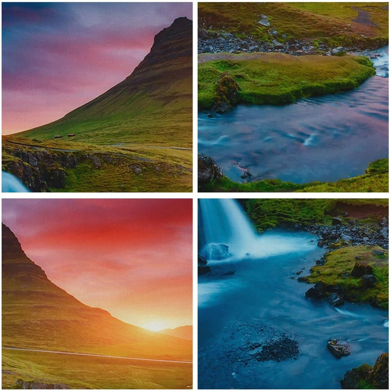 Bilder auf Leinwand 100x70cm Leinwandbild Sonnenuntergang Wasserfall Island Vulkan Gross Wanddeko Bi