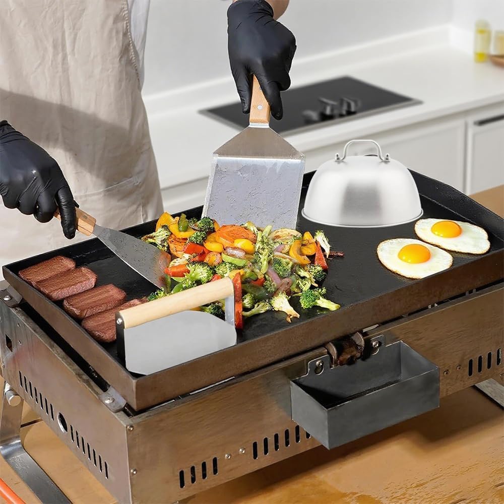 7 Stück Smash Burger Set, Burger Smasher, Smash Burgerpresse mit Pfannenwender und Burgerglocke und