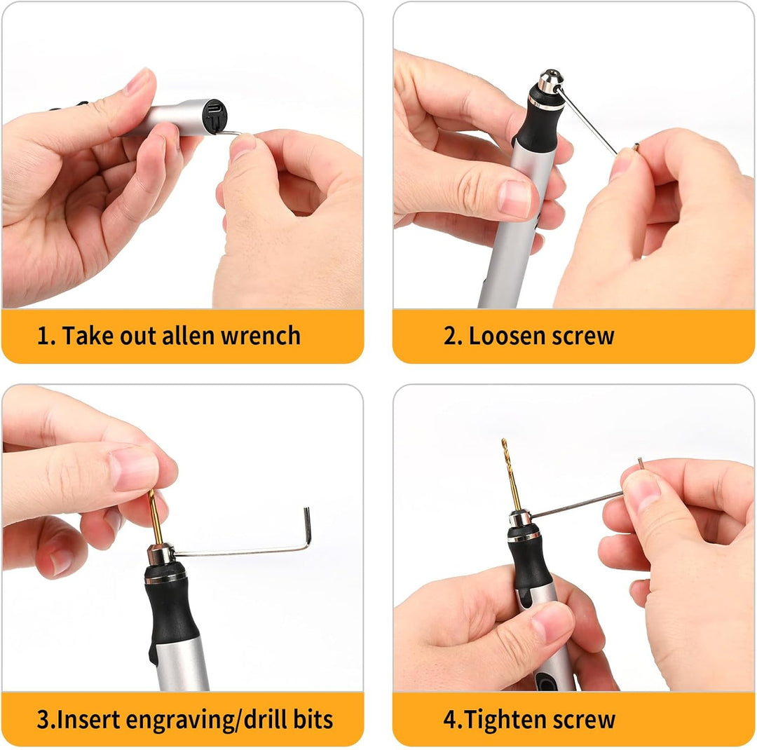Mini Handbohrer Elektrisch, Vankarr 3-Gang DIY Mini Bohrer Wiederaufladbare Bohrmaschine mit 10 Bohr