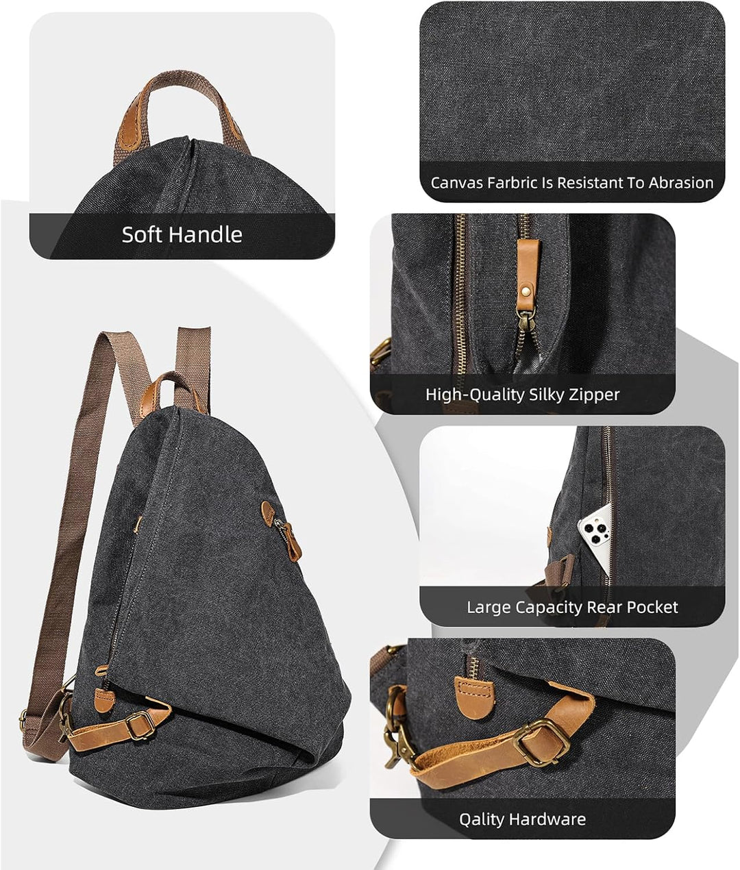Retro Segeltuch Rucksack Canvas Vintage Rucksäcke Echtleder Daypack Reisetasche Schulterrucksack für