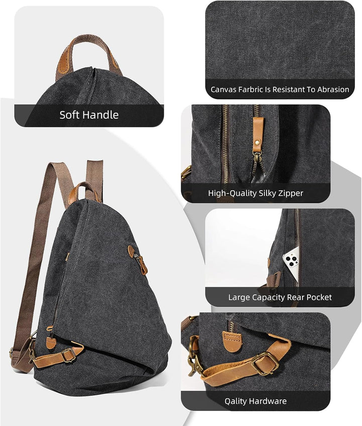 Retro Segeltuch Rucksack Canvas Vintage Rucksäcke Echtleder Daypack Reisetasche Schulterrucksack für