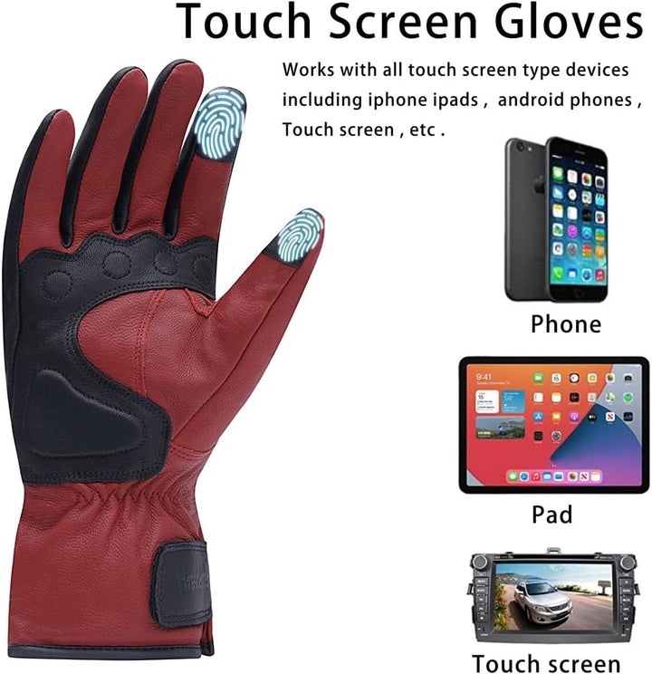 Harssidanzar Herren Winter Motorradhandschuhe,echtes Leder Vollfinger Touchscreen Thermisch gefütter