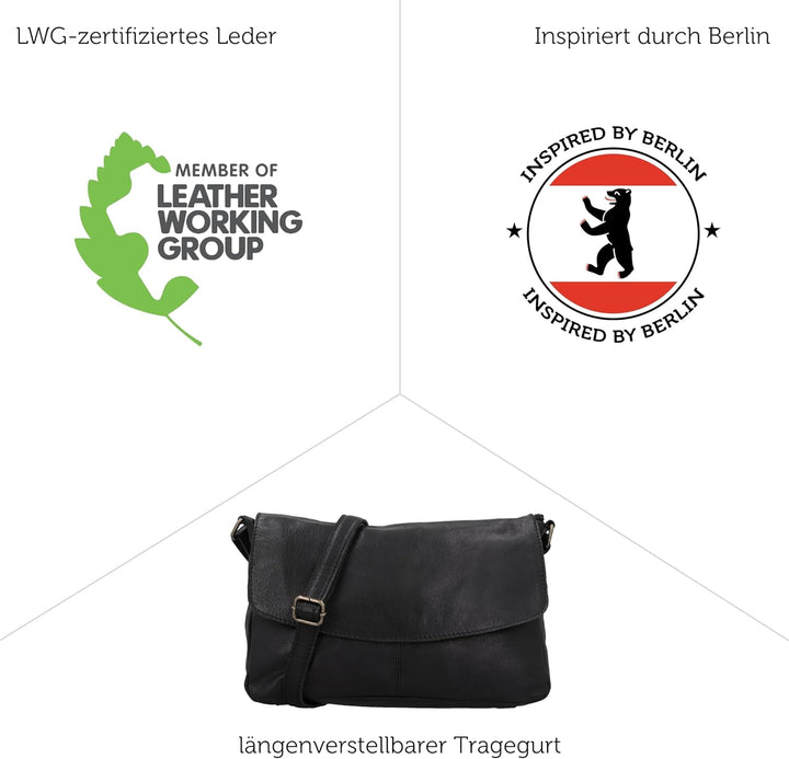 Gusti Handtasche Leder - Maisie Damen Handtasche Schultertasche Umhängetasche Ledertasche klein Schw