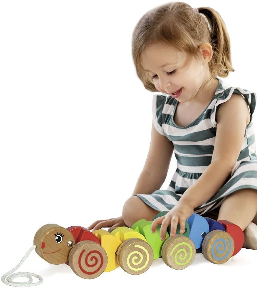 Eichhorn 100003447 - Nachziehtier Raupe mit Bewegung, 32 cm lang, Buchenholz