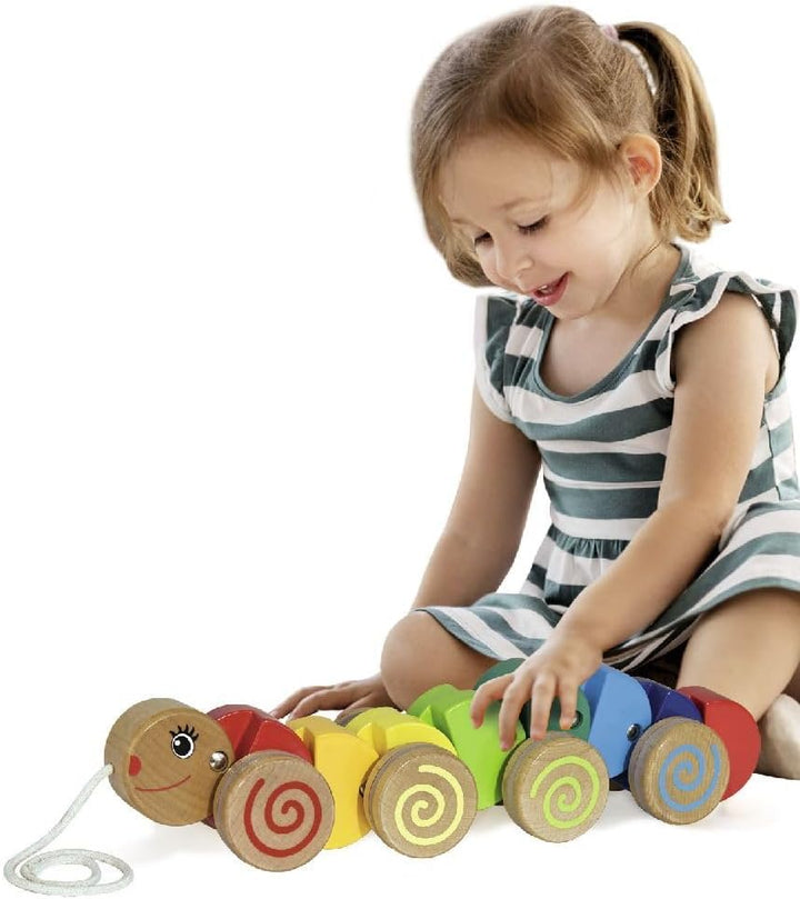 Eichhorn 100003447 - Nachziehtier Raupe mit Bewegung, 32 cm lang, Buchenholz
