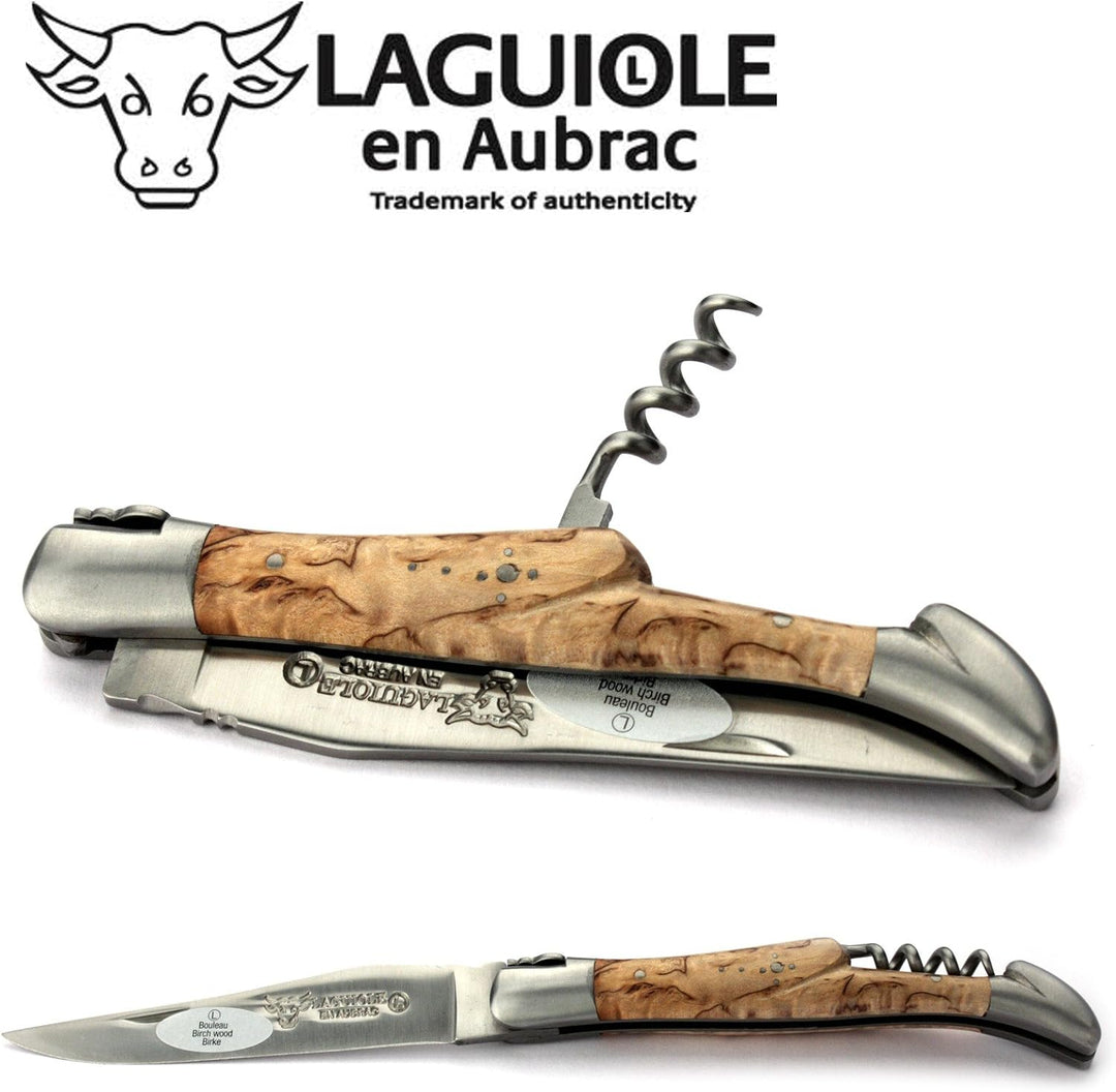 LAGUIOLE en Aubrac Taschenmesser mit Korkenzieher L0312BHIF 12 cm, Griffschalen Birkenholz, Klinge 1