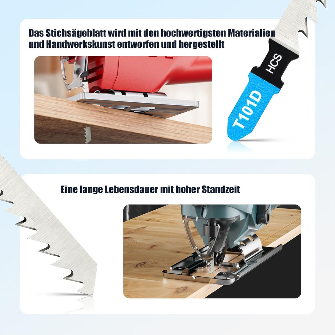100tlgT101D Stichsägeblätter ，T-Schaft Stichsägeblatt Set mit Aufbewahrungskoffer für Holz ，sägeblät