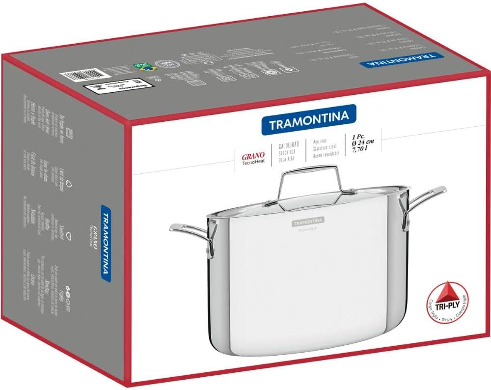 Tramontina GRANO Gemüsetopf, ø 24cm 7,7 Liter, Edelstahl, Induktion, ofenfest Gemüsetopf Ø24 cm, Gem