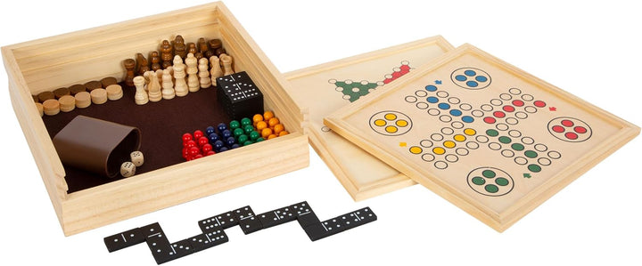 small Foot Spielesammlung 7 Klassiker aus Holz, Gesellschaftsspiele für die ganze Familie, für Kinde