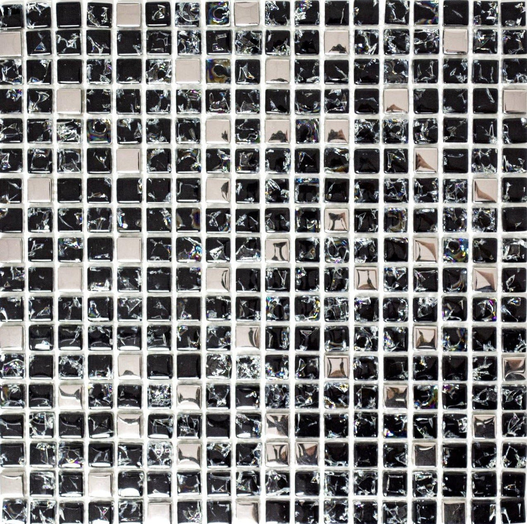Mosaik Quadrat Crystal mix schwarz/silber Glasmosaik Transluzent Transparent 3D, Mosaikstein Format: