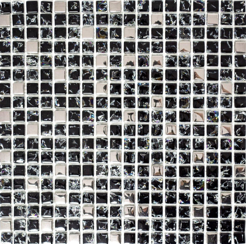 Mosaik Quadrat Crystal mix schwarz/silber Glasmosaik Transluzent Transparent 3D, Mosaikstein Format: