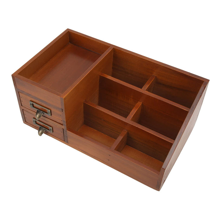Raguso Schreibtisch Organizer aus Holz, Antik Retro 2 Schubladen Umweltfreundlicher Holz Schubladen