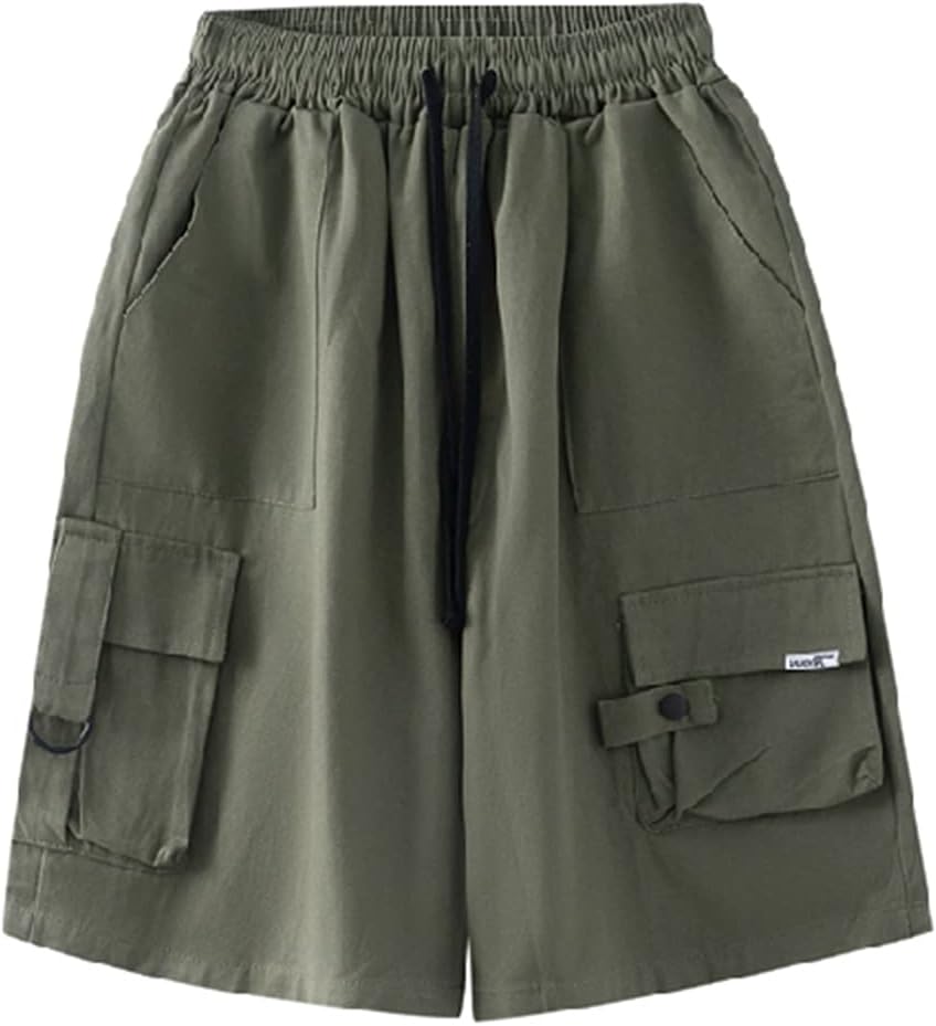 Kurze Hose Damen Knielang Bermuda Cargo Shorts Sommer Loose Fit Casual Harajuku L Army Green, L Army