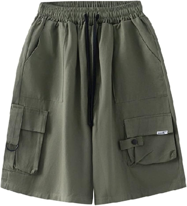 Kurze Hose Damen Knielang Bermuda Cargo Shorts Sommer Loose Fit Casual Harajuku L Army Green, L Army