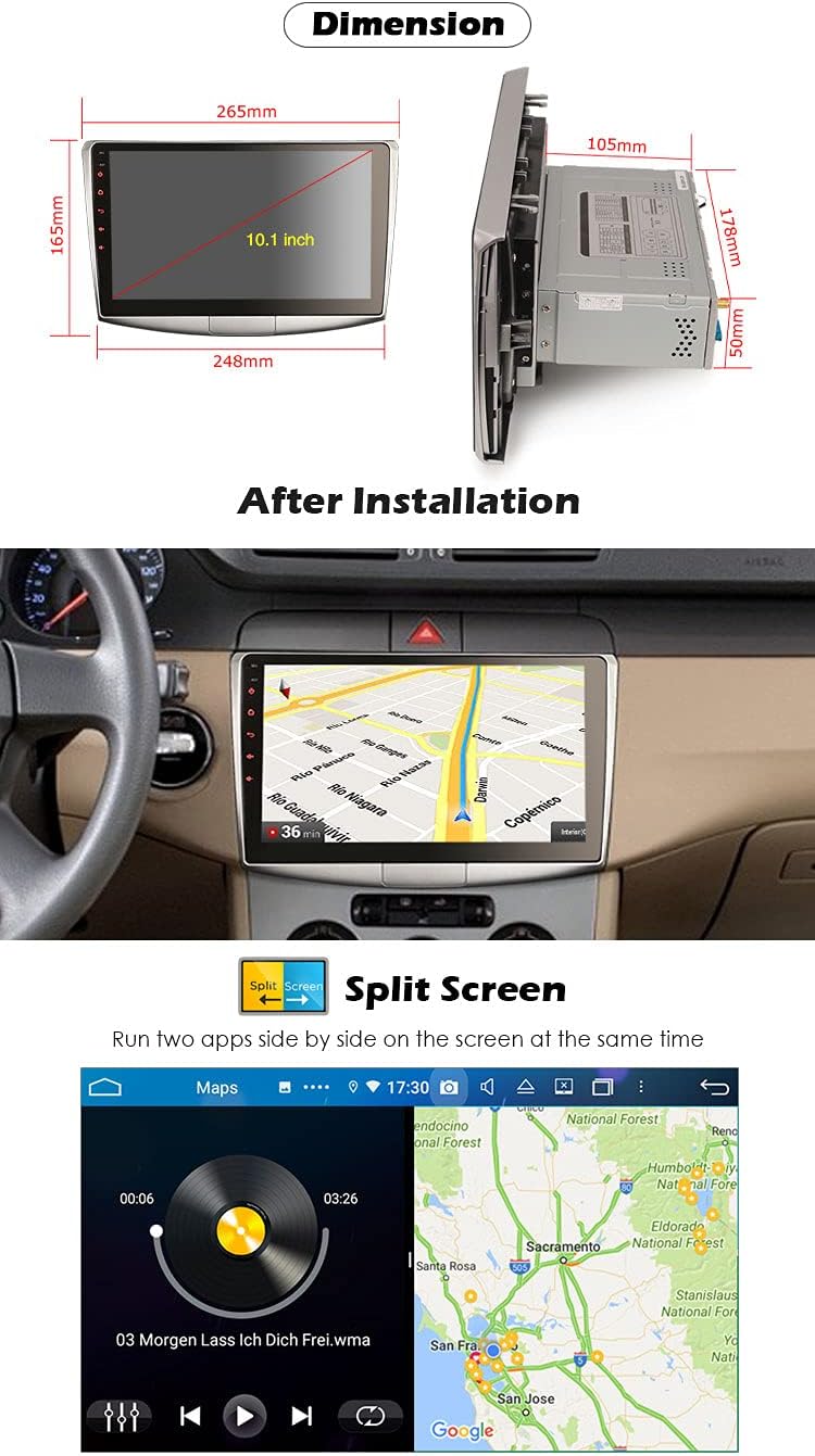 erisin Autoradio GPS Sat Nav DAB + Radio Touchscreen für VW Passat CC B6 B7 8-Core 10.1 Zoll Android