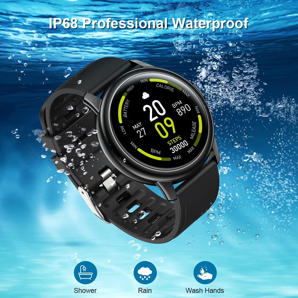 Cillso Smartwatch, Runde Bluetooth Smartwatch Herren Damen Fitnessuhr 1,3“ Touchdisplay mit Pulsmess