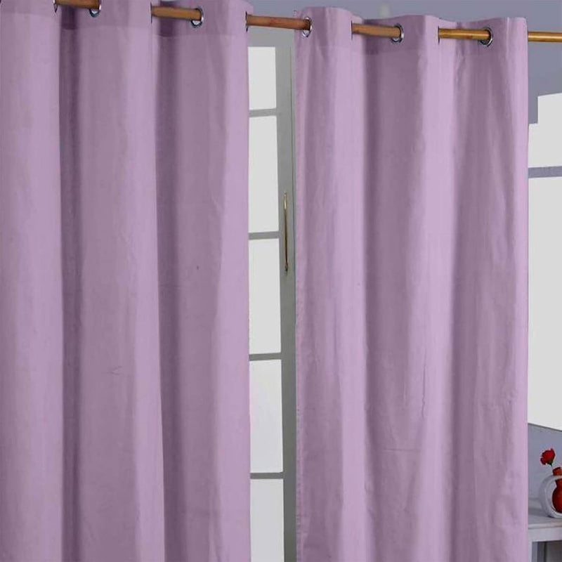HOMESCAPES 2er Set eifarbige Ösen Gardinen je B137 x L182 cm aus 100% Baumwolle, blickdichte Vorhäng