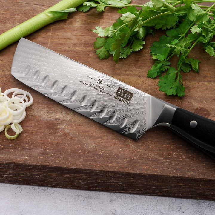 SHAN ZU Kochmesser Nakiri 16.5 cm Damaskus Küchenmesser Edelstahl Extra Scharfe Messerklinge Nakiri