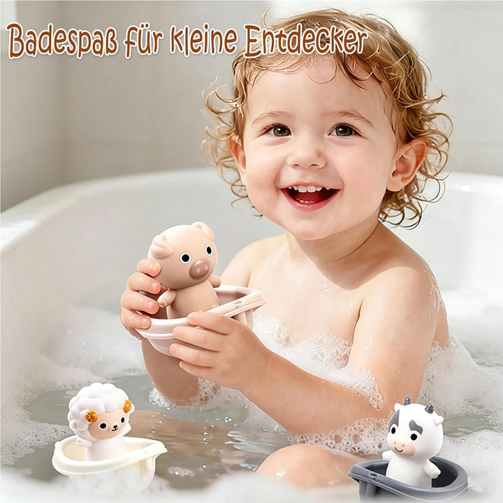 12 Stück Badewannenspielzeug: Baby Badespielzeug mit Tierfiguren, Bauernhof-Fingerpuppen &amp; stapelbar