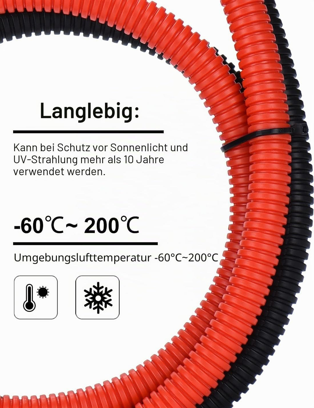 DIHOOL batteriekabel 25mm2 m8 100cm 4 AWG Silikonkabel Wellrohr Kabelrohr Weich und Flexibel Hitzebe