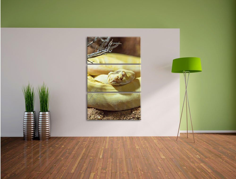 Pixxprint gelbe Schlange als Leinwandbild - Grösse: 3-Teilig (120x80cm) - Wandbild - Kunstdruck - fe