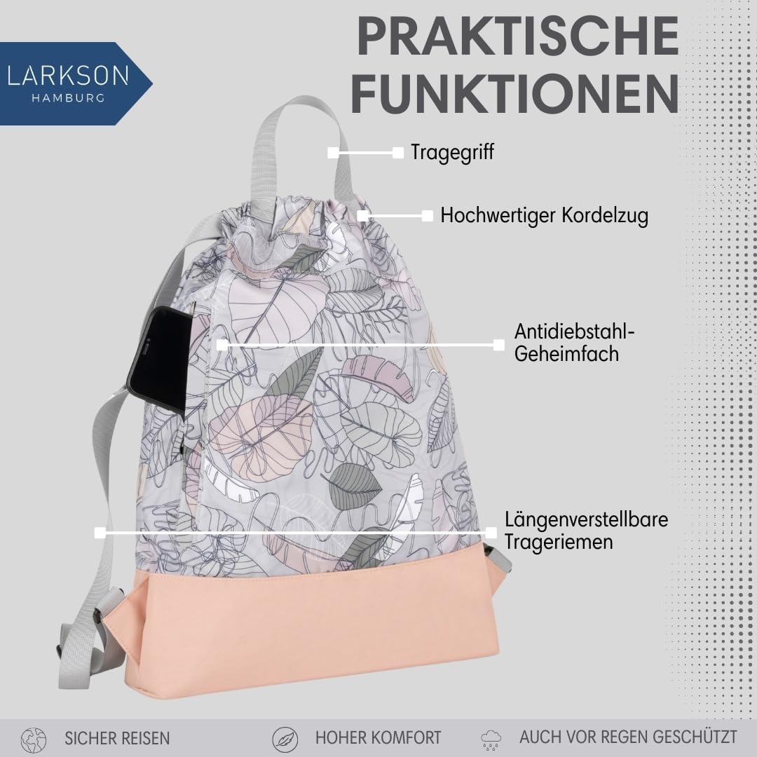 LARKSON Turnbeutel Damen &amp; Herren Muster - No 7 - Rucksack Damen für Sport und Festival - Beutel Ruc