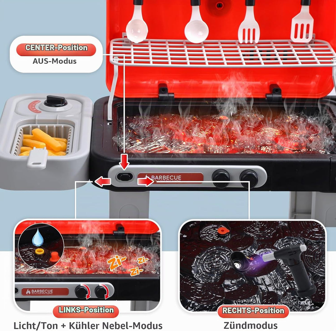 CUTE STONE BBQ Grillspielzeug für Kinder mit farbwechselndem Spielessen, brutzelnden Geräuschen &amp; Li