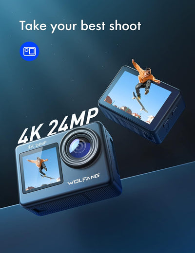 WOLFANG GA200 Action Cam 4K 24MP Unterwasserkamera WiFi 40M wasserdichte EIS Bildstabilisator Touchs