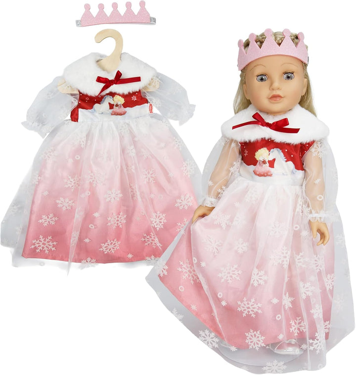 Heless 2680 - Puppenkleid Winterprinzessin Lumi in Weiss und Rosa, mit Krone und Plüsch-Cape, für Pu