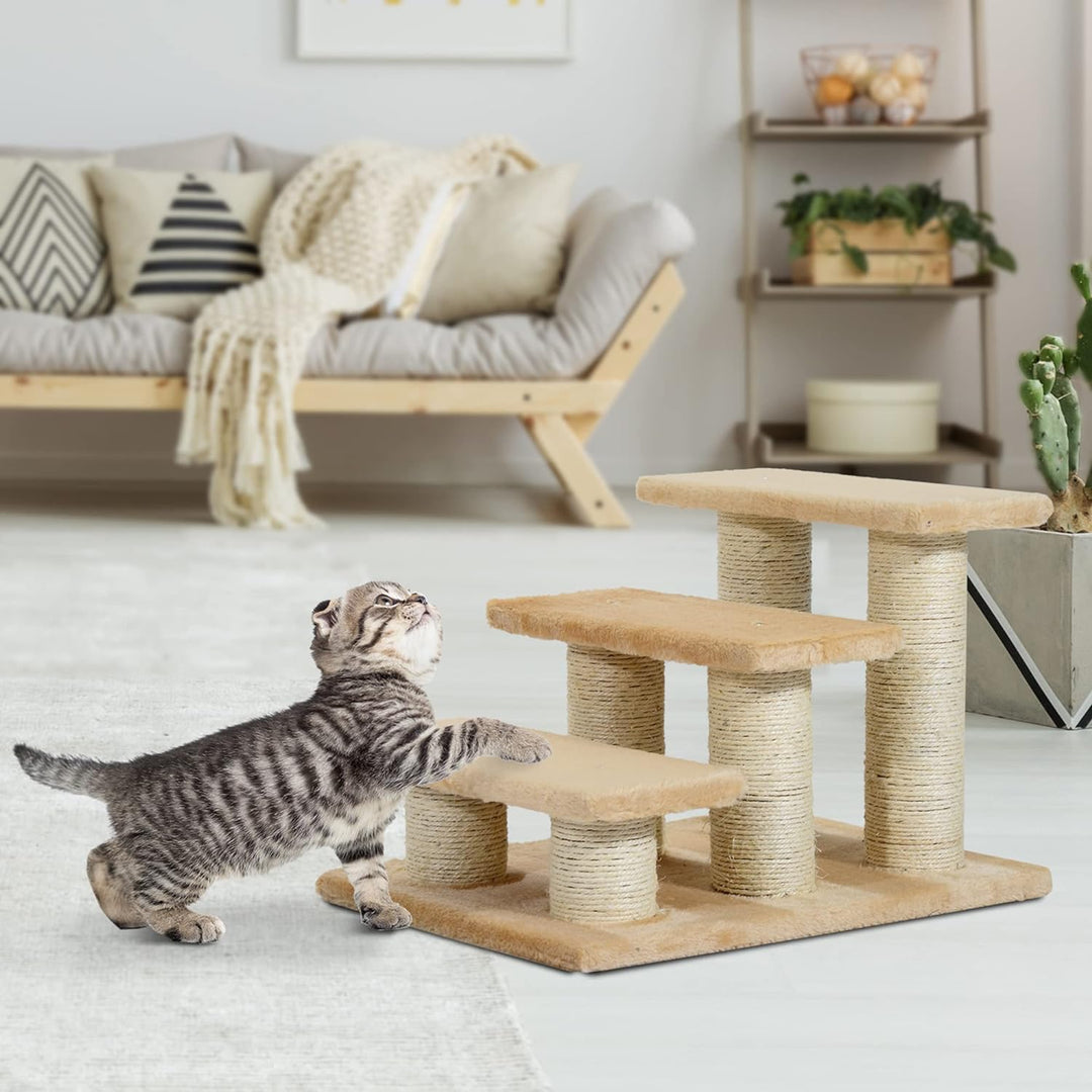 PawHut Tiertreppe Katzentreppe Hundetreppe 3 Stufen Treppe für Katze und Hunde Plüsch Creme 45 x 35