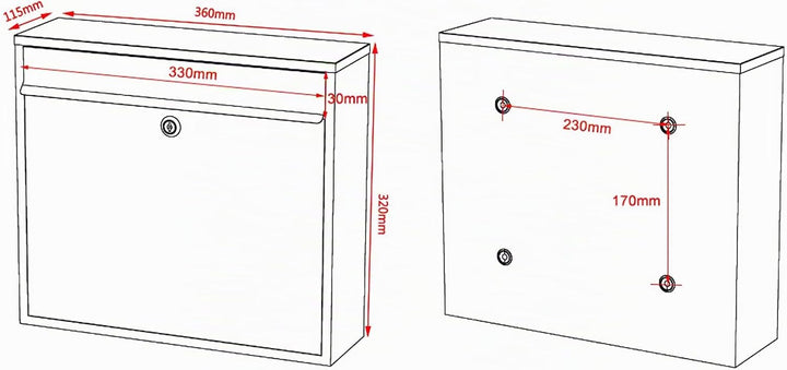 Wiltec 2er Set Briefkasten V12 Anthrazit 1000 x 150 x 1200 mm, Wandbriefkasten mit Schloss, Sichtfen