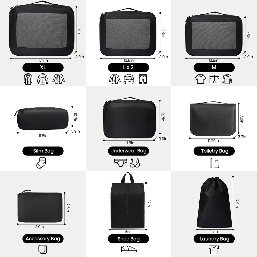 Packing Cubes for Suitcase 10 Set, Leichtgewichtige Gepäck Packing Organizer Packing Cubes für Reise