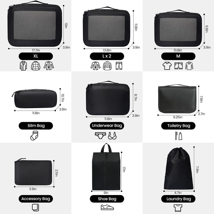 Packing Cubes for Suitcase 10 Set, Leichtgewichtige Gepäck Packing Organizer Packing Cubes für Reise