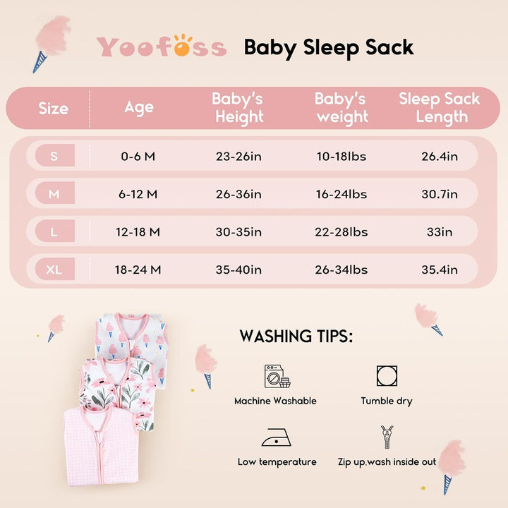 Yoofoss Schlafsack Baby Sommer 0.5 Tog - 3er Pack 84cm/12-18 Monate 100% Baumwolle Sommerschlafsack