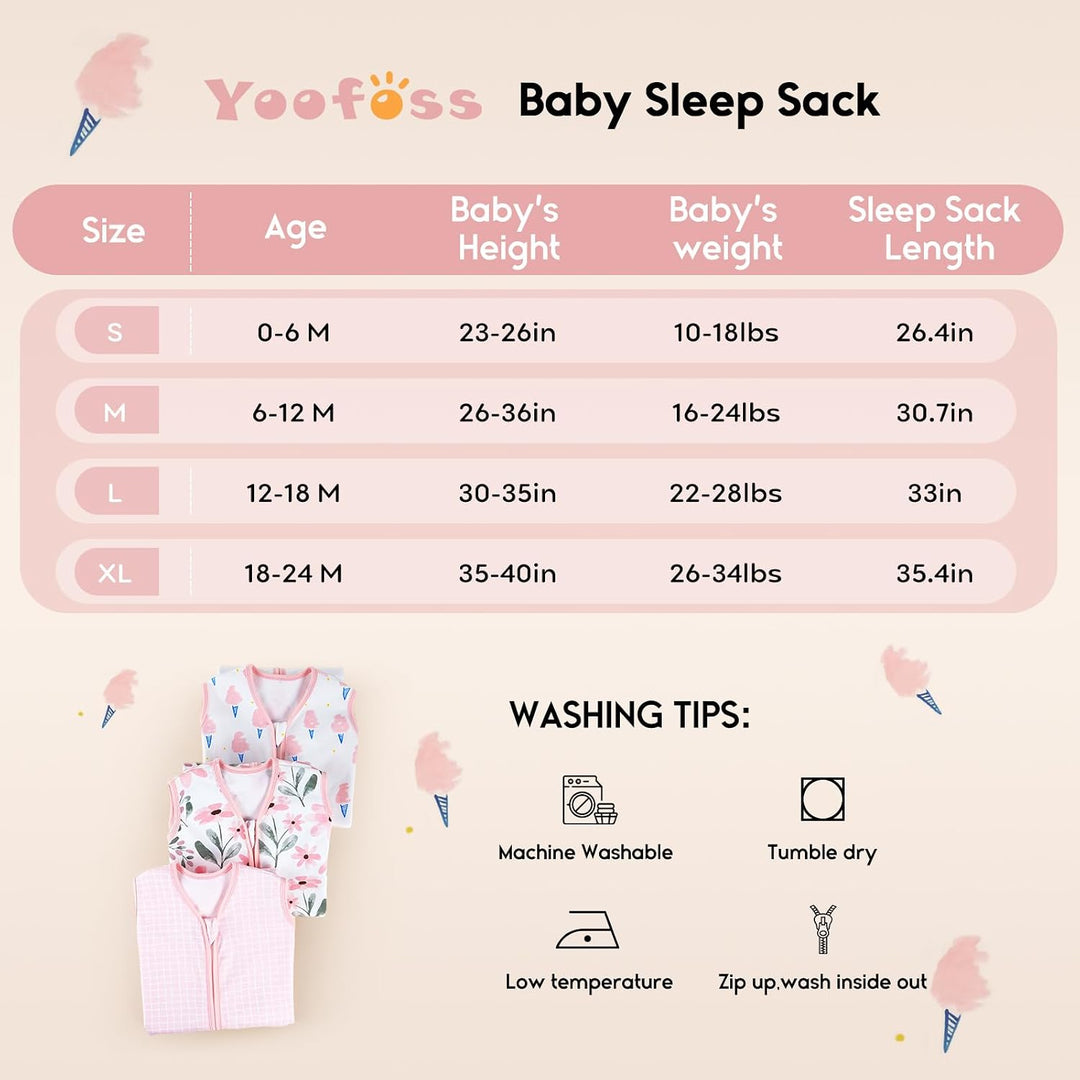 Yoofoss Schlafsack Baby Sommer 0.5 Tog - 3er Pack 84cm/12-18 Monate 100% Baumwolle Sommerschlafsack