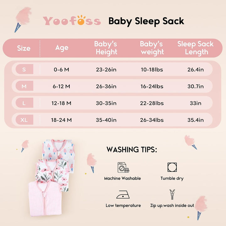 Yoofoss Schlafsack Baby Sommer 0.5 Tog - 3er Pack 84cm/12-18 Monate 100% Baumwolle Sommerschlafsack