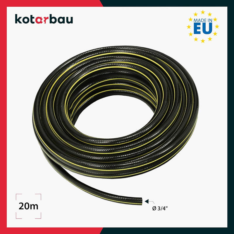 KOTARBAU® Gartenschlauch 3/4" 20m 4-lagig Verstärkt Schwarz-Gelb Professionell zum Giessen von Pflan